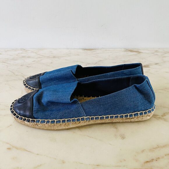 TORY BURCH Solid Blue Denim Canvas Espadrille Flats Small Logo - US 7 - Picture 5 of 8